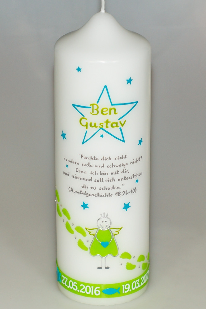 Taufkerze Sterne mit Taufspruch und Engel in der Farbe weiß  für nur 42,00 €