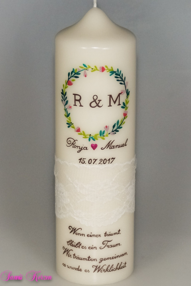 Hochzeitskerze Kranz mit Spruch in der Farbe weiß  für nur 49,00 €
