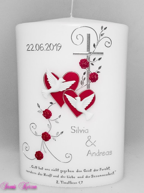 Hochzeitskerze "romantisch" mit Spruch oval breit in der Farbe weiß  für nur  52,70 €