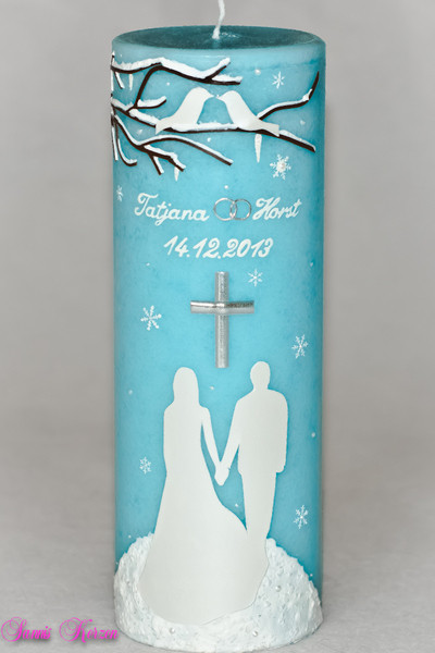 Hochzeitskerze winterfairytale mit Lovebirds für nur  45,36 €