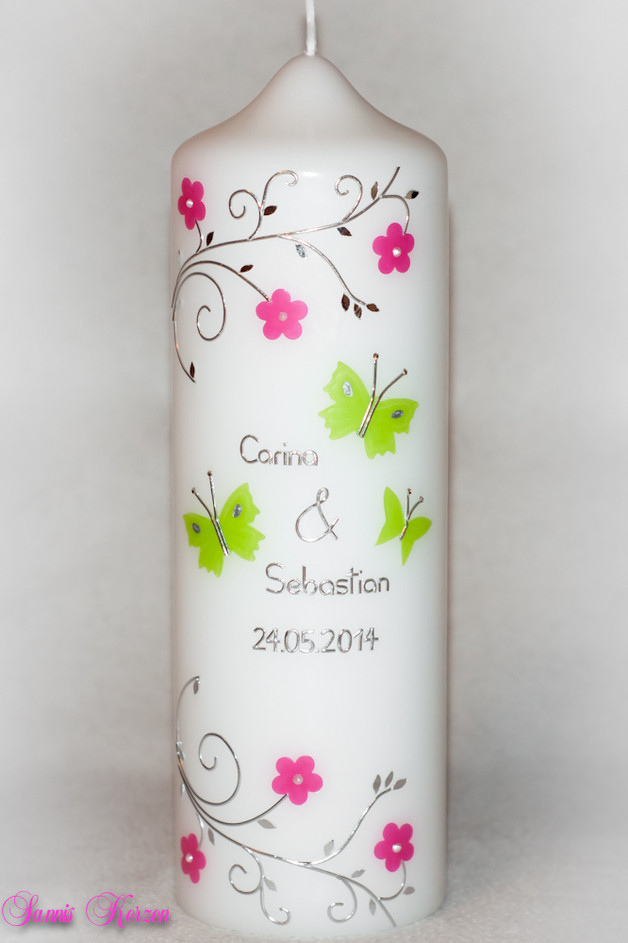 Hochzeitskerze Schmetterlinge und Blütenranken
