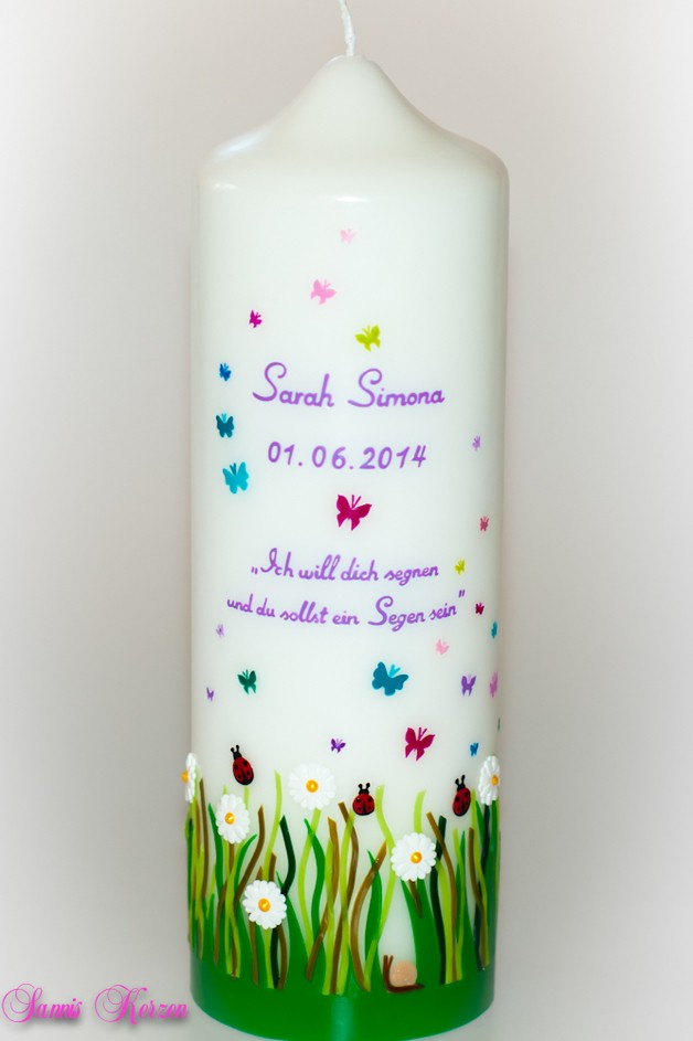 Taufkerze Frühlingswiese mit Spruch in der Farbe weiß  für nur  55,00 €