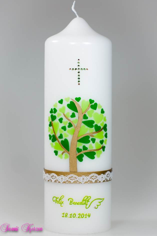 Taufkerze Herzbaum