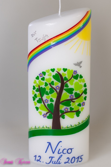 Taufkerze Herzbaum Sommer oval abg.