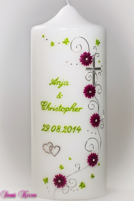 Hochzeitskerze "romantisch und Blütenranke" mit Schmetterlingen in der Farbe weiß  für nur  37,00 €
