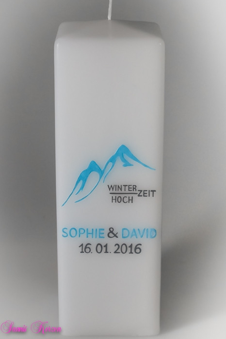 Hochzeitskerze "Winter in den Bergen" viereckig groß