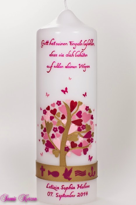 Taufkerze Herzbaum Spruch & Zeichen