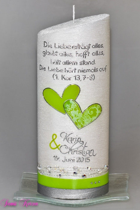 Hochzeitskerze "schlicht" vintage mit Spruch oval abg. Perlmutt in der Farbe weiß  für nur  63,36 €