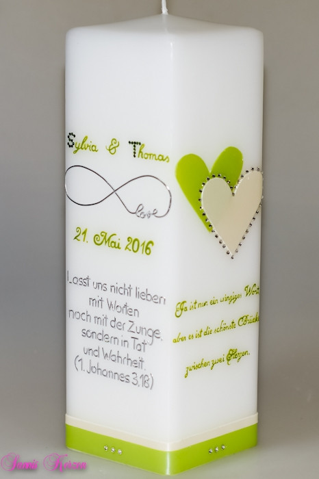 Hochzeitskerze "2Sprüche" viereckig groß in der Farbe weiß  für nur  45,00 €