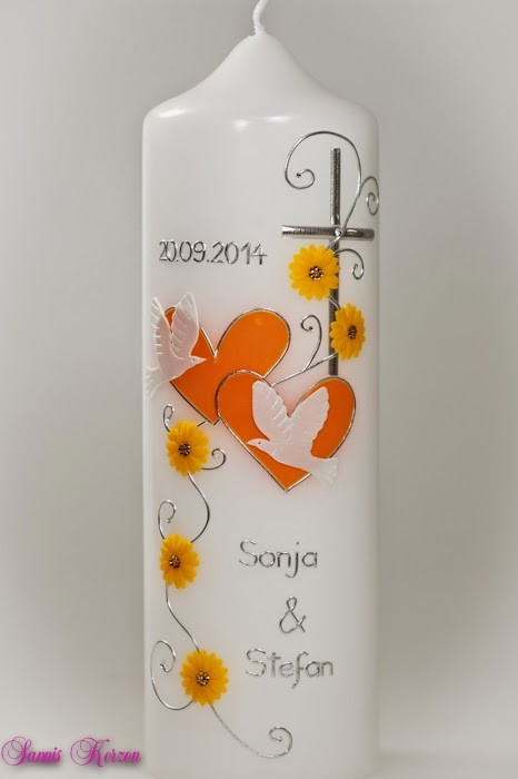 Hochzeitskerze "romantisch" mit Blumen
