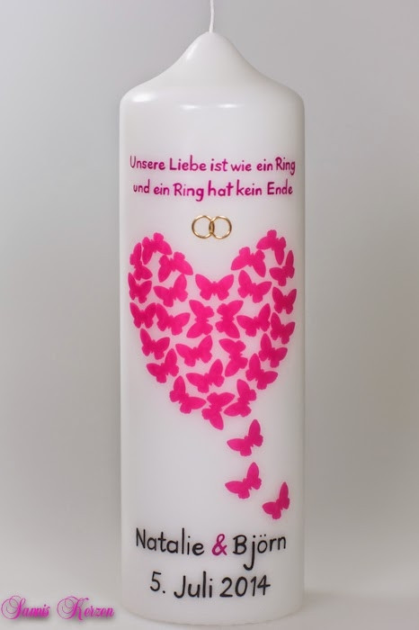 Hochzeitskerze Schmetterlingsherz mit Spruch in der Farbe weiß  für nur 45,00 €