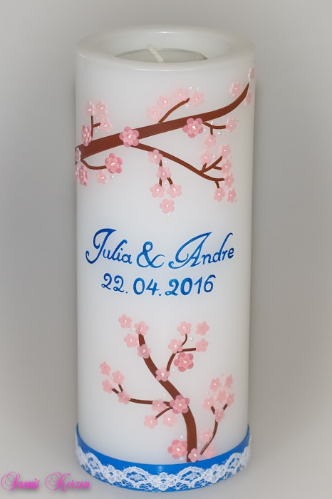 Hochzeitskerze "Kirschblüten" mit Teelichteinsatz