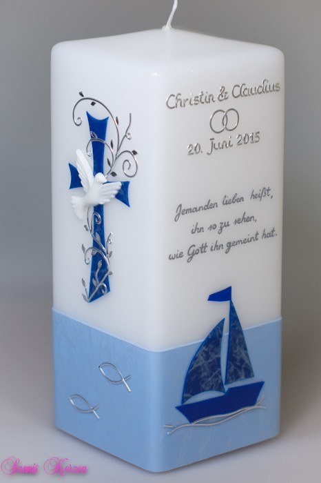 Hochzeitskerze "im Hafen der Ehe" viereckig in der Farbe weiß  für nur 48,00 €