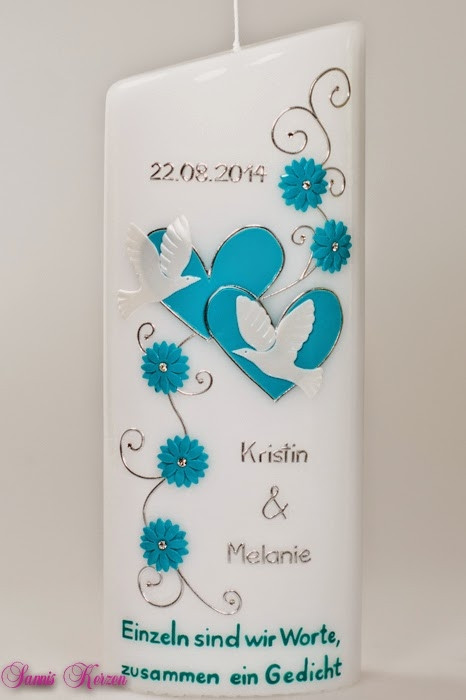 Hochzeitskerze "romantisch" ohne Kreuz mit Spruch oval abg.