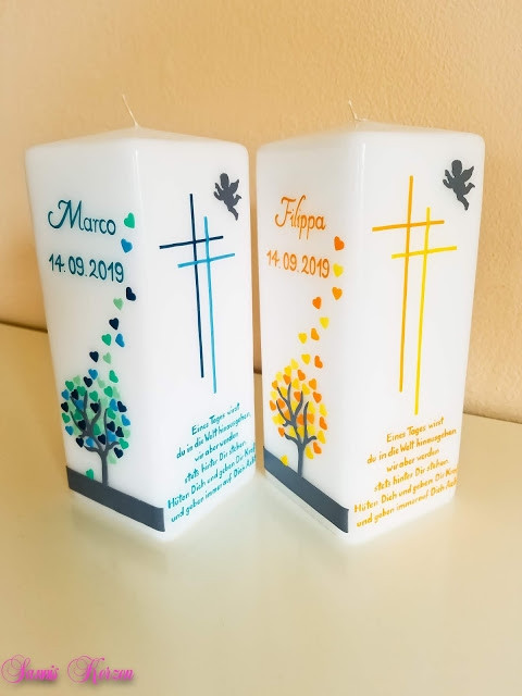 Taufkerze "Zwillingsbäume" viereckig