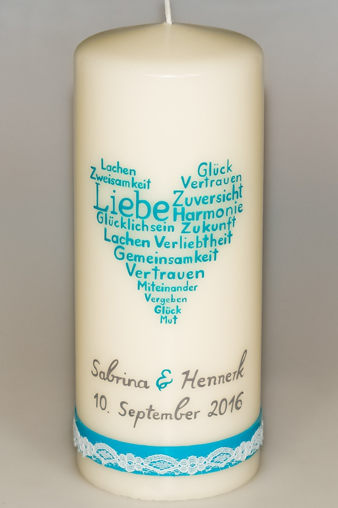 Hochzeitskerze Herz aus Worten