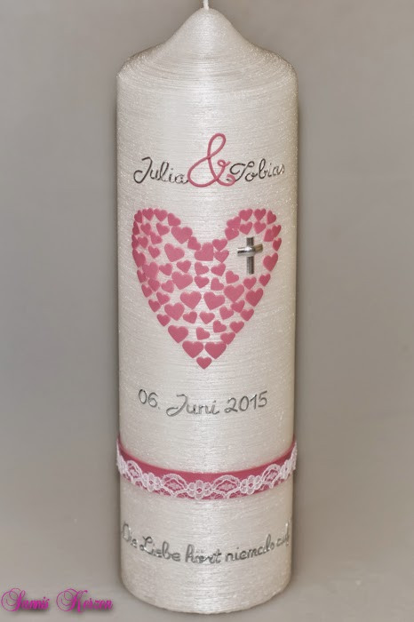 Hochzeitskerze Herz aus Herzen Perlmutt