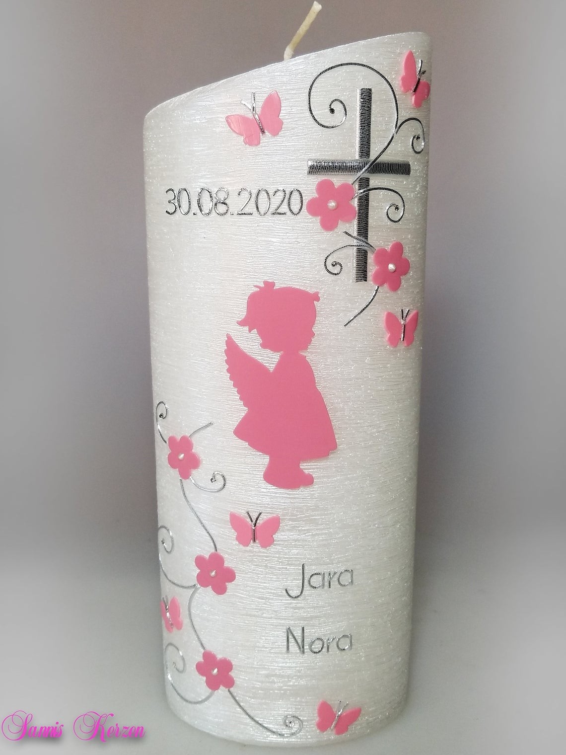 Taufkerze "romantisch" mit Engel Perlmutt in der Farbe weiß  für nur 39,60 €