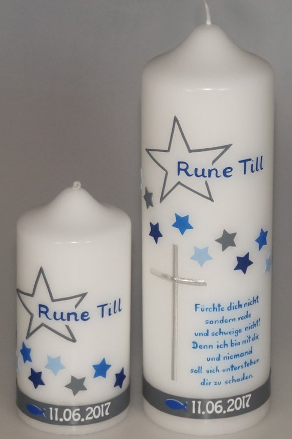 Taufkerze Sterne mit Taufspruch