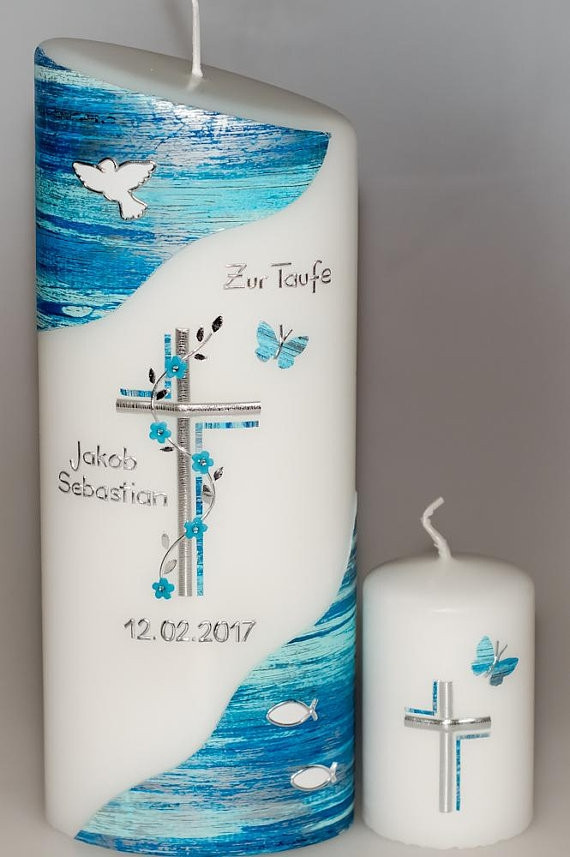 Taufkerze Blütenkreuz oval abg. in der Farbe weiß  für nur  40,50 €