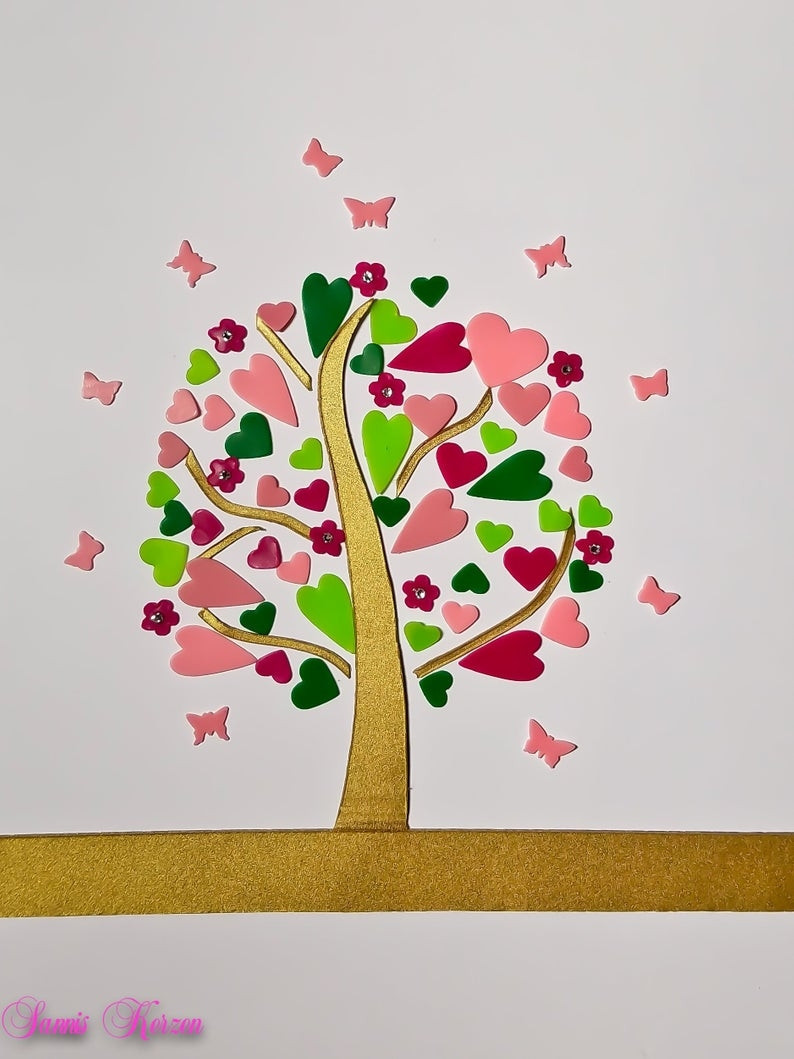 freie Farbwahl DIY Set Wachs-Herzbaum mit Blüten und Schmetterlingen für nur 14,68 €