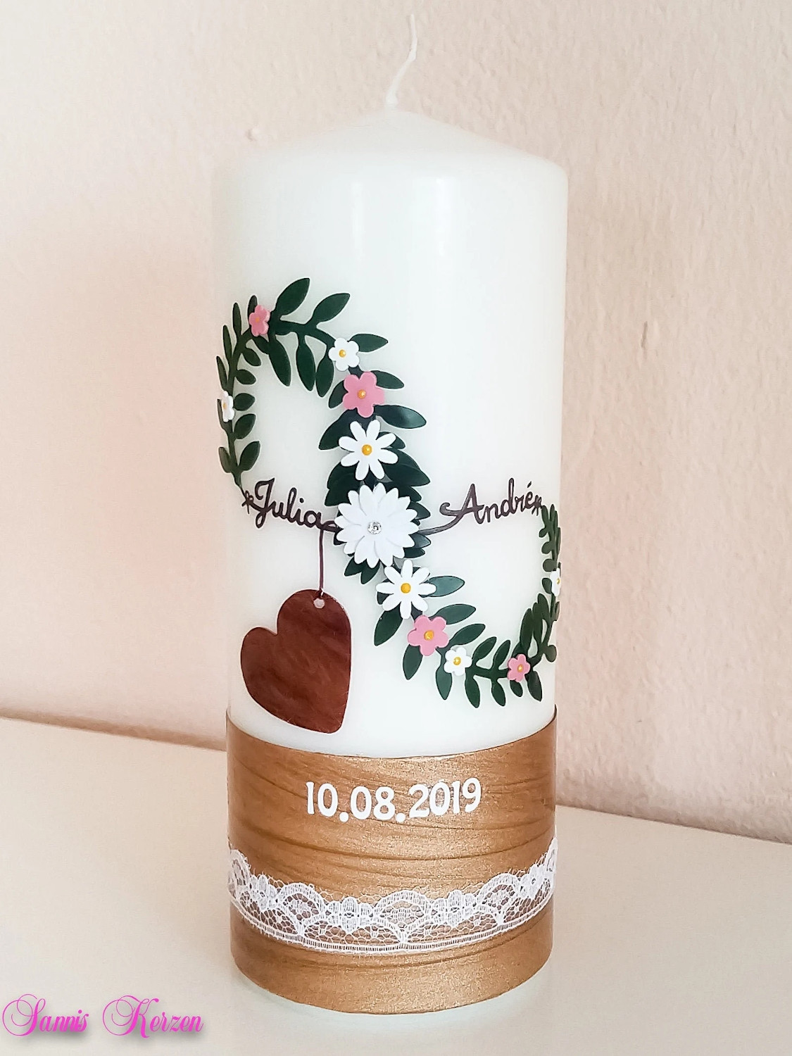 Hochzeitskerze Vintage Infinity Holz