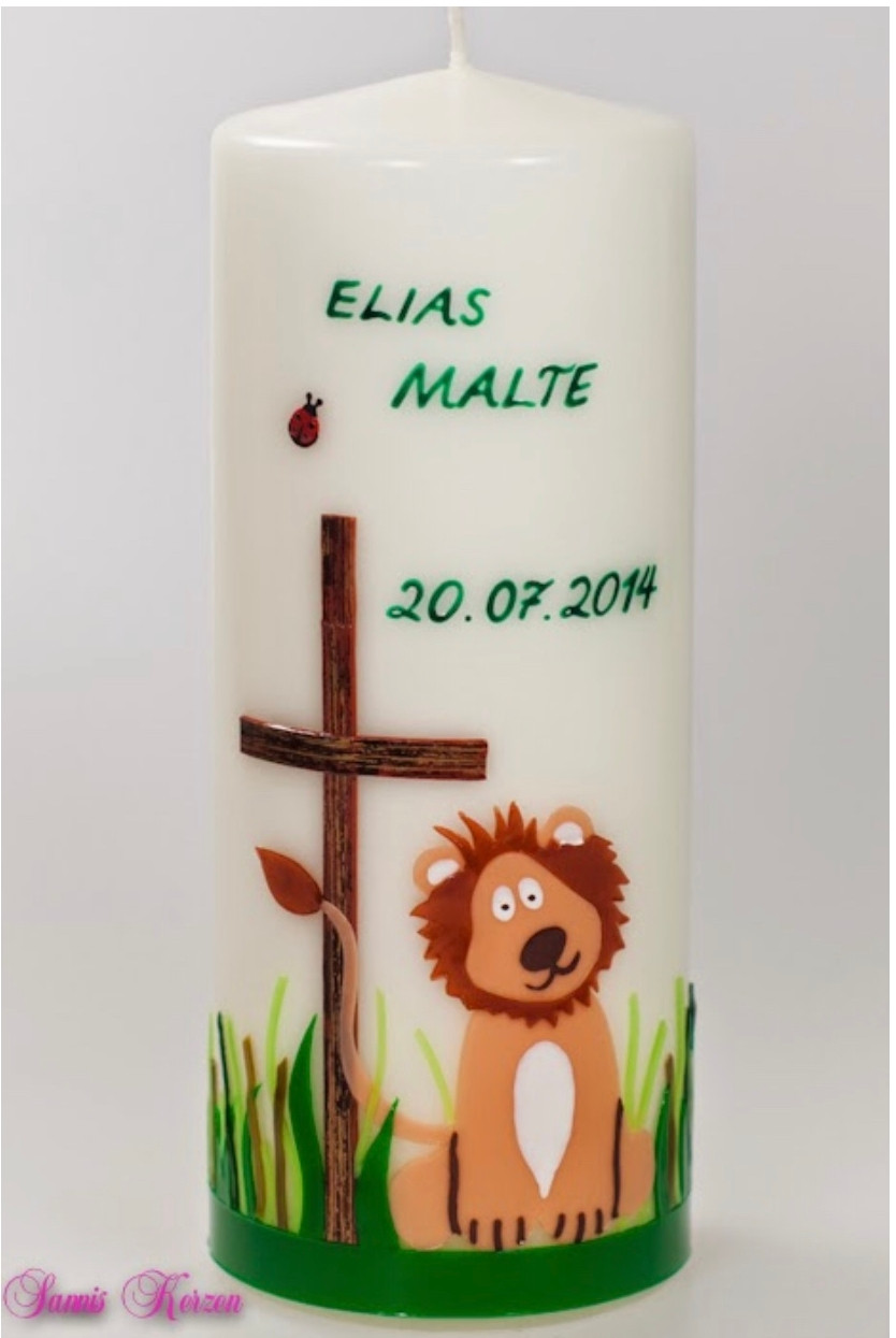 Taufkerze Frühlingswiese mit Löwe