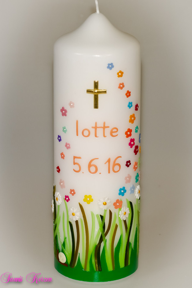  Taufkerze Frühlingswiese mit kunterbunten Blüten