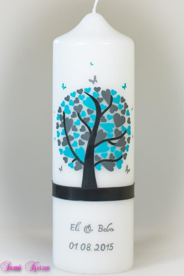 Hochzeitskerze Herzbaum mit Schmetterlingen