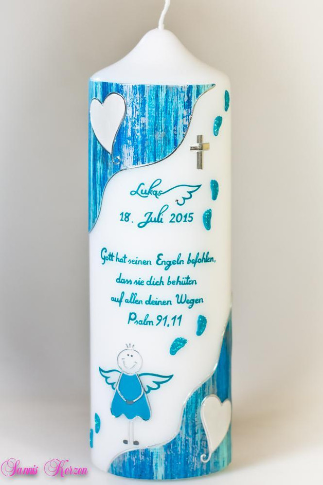 Taufkerze Engel mit Fußspuren