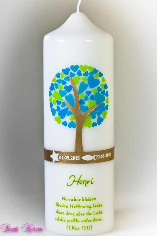Taufkerze Herzbaum mit Spruch
