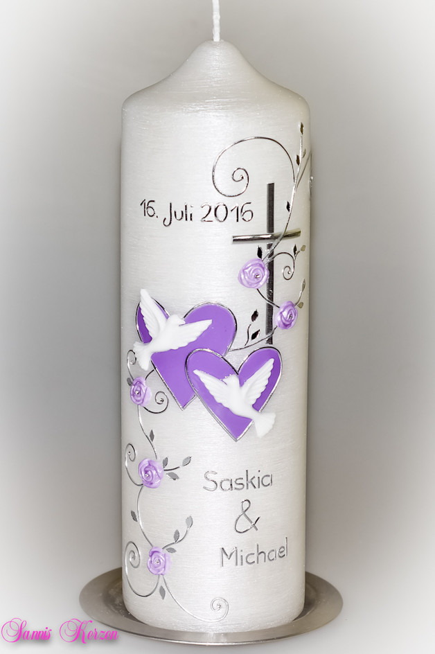 Hochzeitskerze romantisch mit Blättern Perlmutt in der Farbe perlmutt  für nur  44,00 €