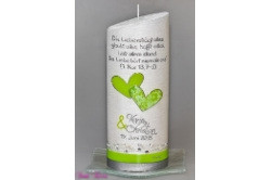 Hochzeitskerze "schlicht" vintage mit Spruch oval abg. Perlmutt