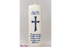 Hochzeitskerze "Kreuz mit Spruch" wollweiß