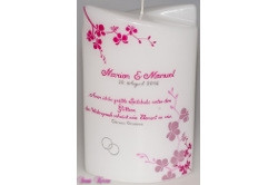 Hochzeitskerze Orchideen mit Spruch doppelt oval abg.