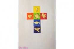 Wachs Regenbogen Kreuz mit Symbolen