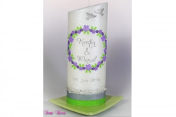 Hochzeitskerze Blütenkranz oval abg Perlmutt