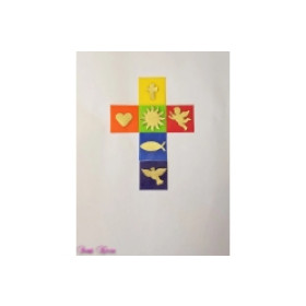 Wachs Regenbogen Kreuz mit Symbolen